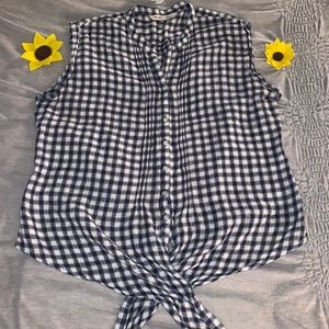 Sleeveless Gingham Button Up